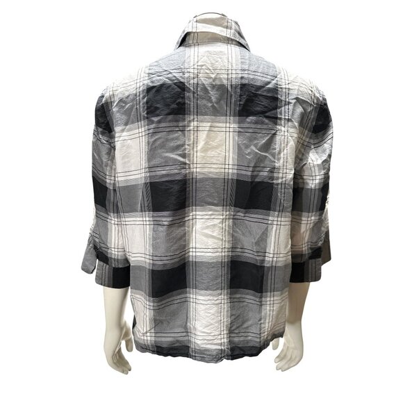 Josephine Chaus 10P Vintage Silk Plaid Blouse Black Gray Uptown Archivist Style - Picture 5 of 11